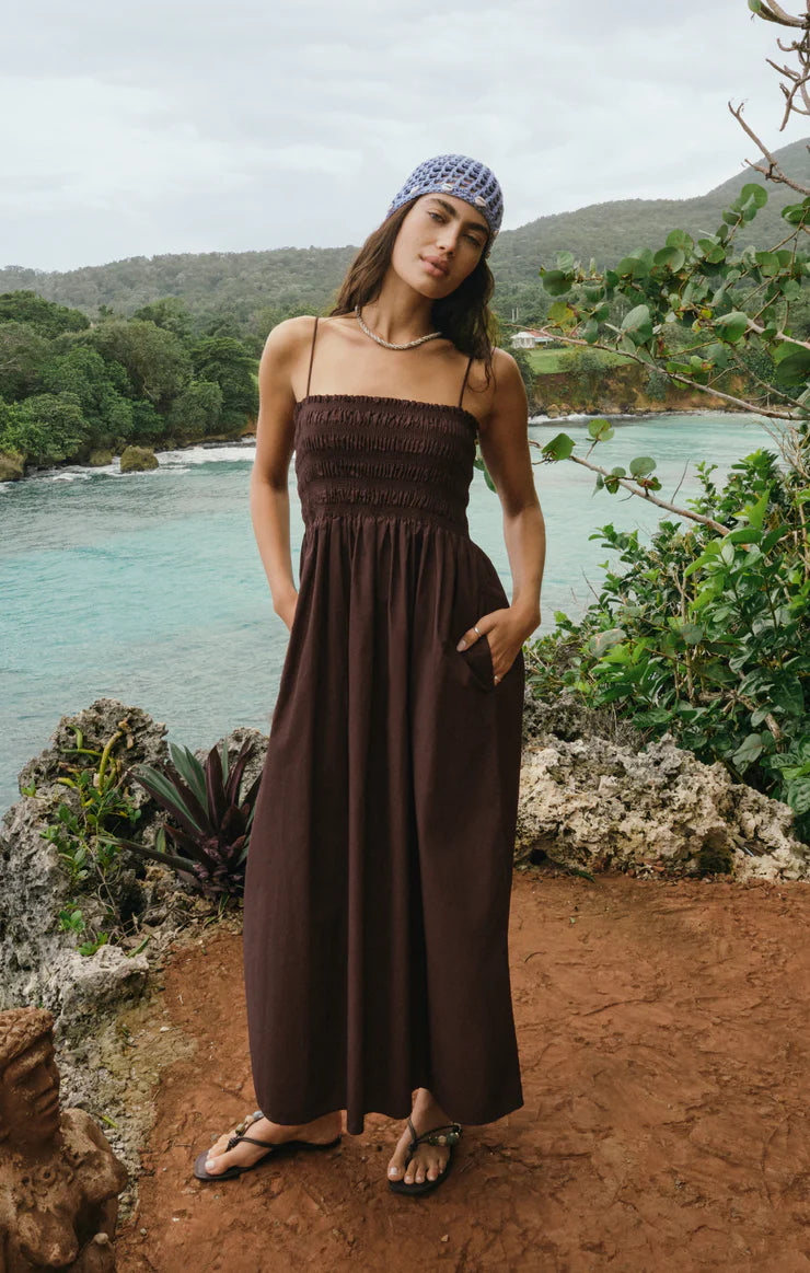 Z Supply Women's Cornelia Poplin Maxi Dress, Chocolate Cherry