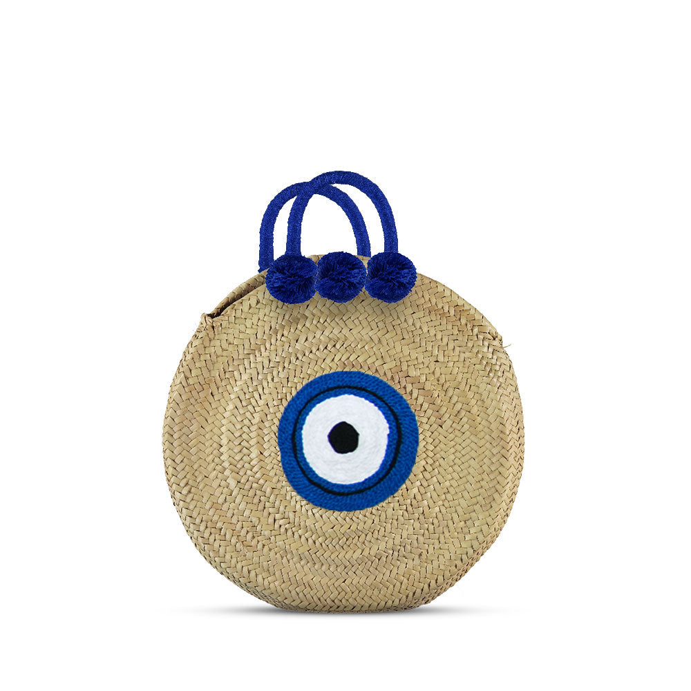 Round Evil Eye Bag with Poms